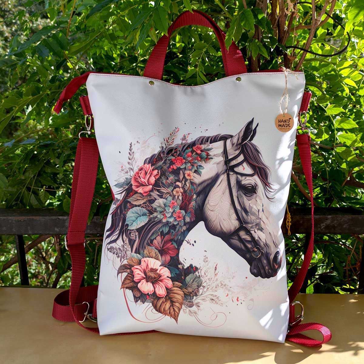 Torba-plecak wodoodporna Horse in Flowers handmade