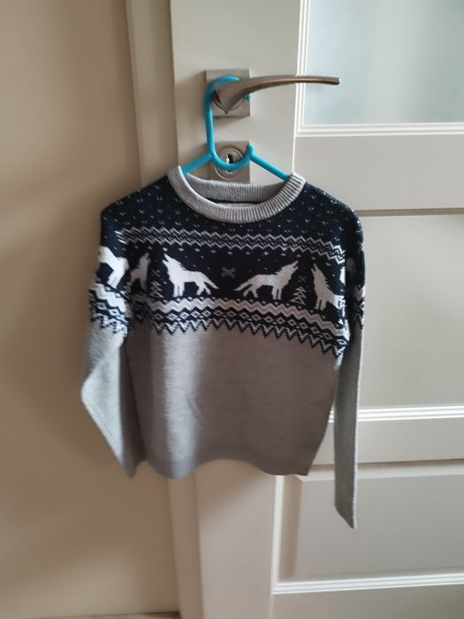 Sweterek sweter świąteczny zimowy top secret wilki granatowy szary