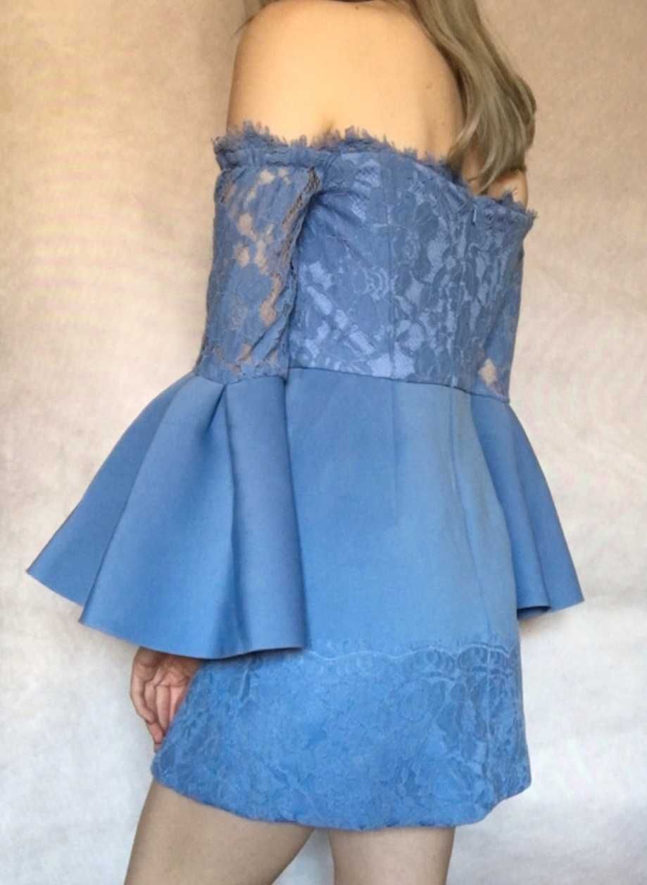 Asos niebieska koronkowa sukienka hiszpanka rozm. 36 S wygodna piękna