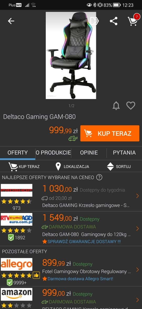 Fotel Gamingowy Deltaco Gaming GAM-080 LED NOWY!