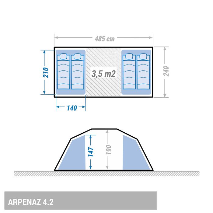 Tenda de campismo com varetas - ARPENAZ 4.2 - 4 pessoas - 2 quartos