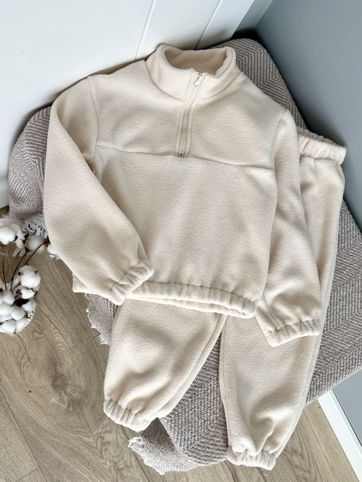 Теплий флісовий костюм молочний, лаванда, рожевий