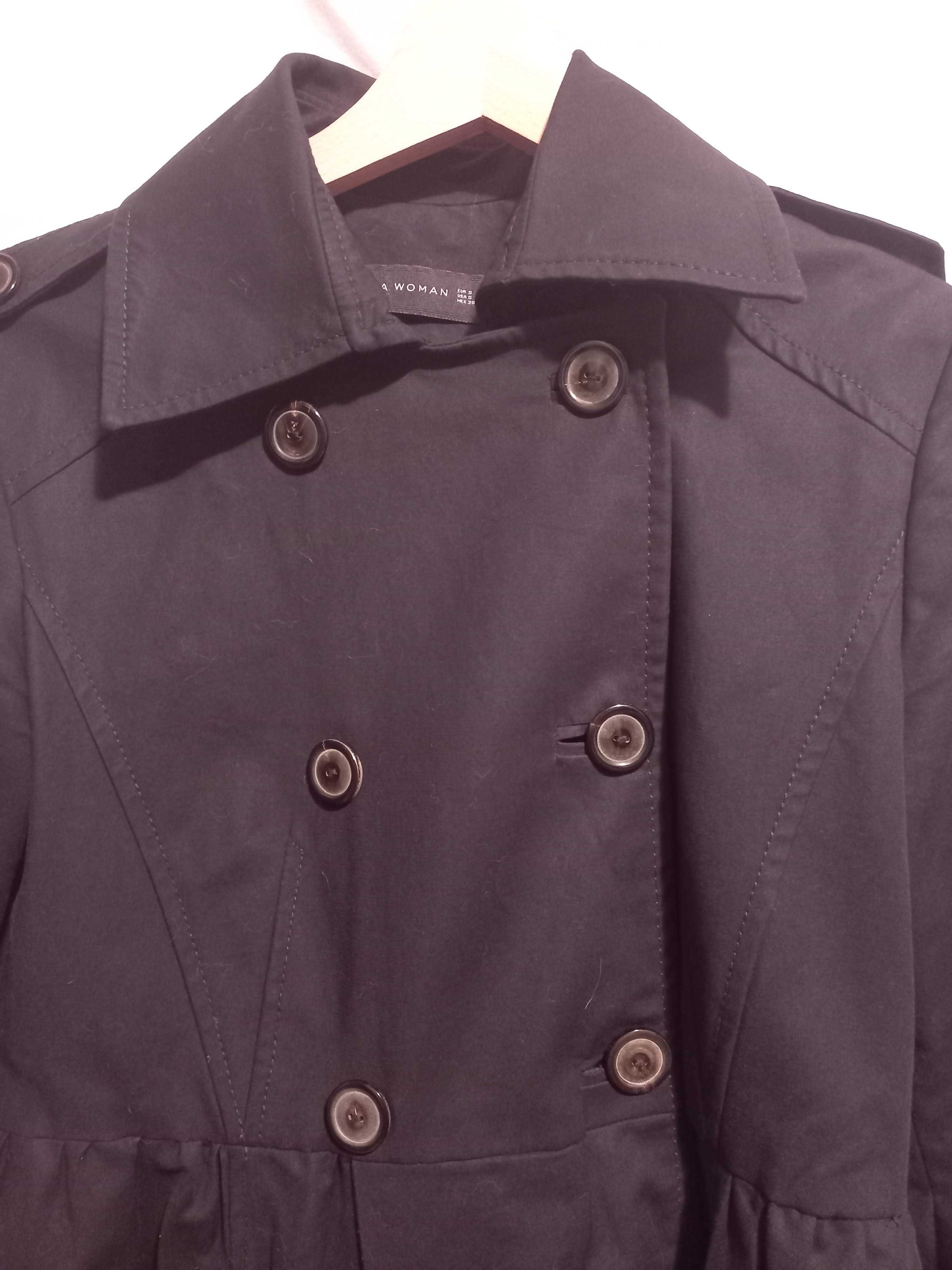 Gabardine preta, Zara, Tam S, impermeável (Portes incluídos)
