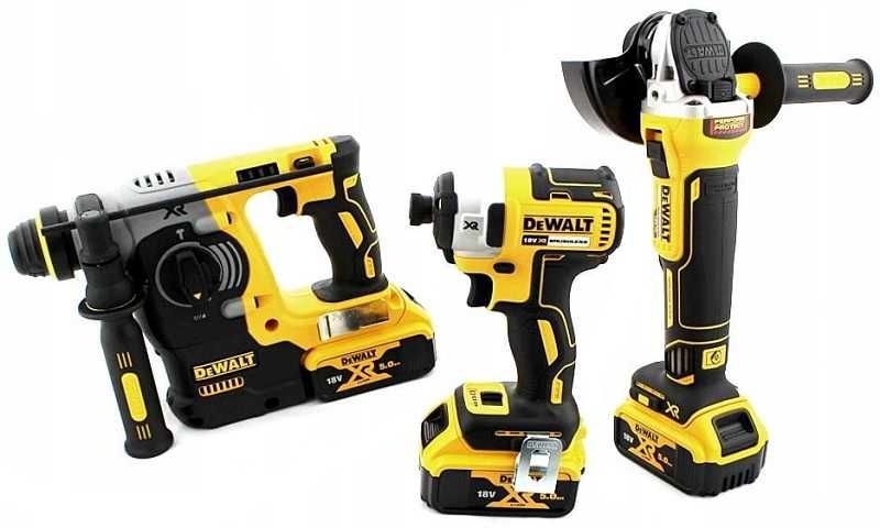 Zestaw zakrętarka, szlifierka, młotowiert18V XR 3x5,0Ah 2 kufry DeWalt