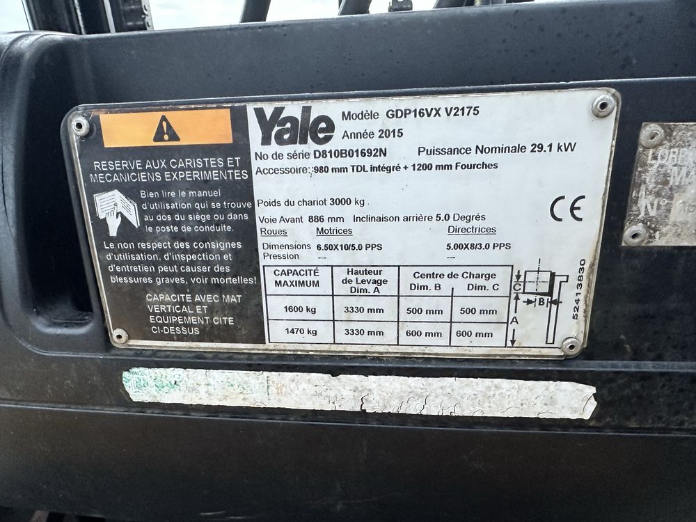 Wózek widlowy Yale 1,6t  3,3m automat diesel yanmar przesuw 2015r