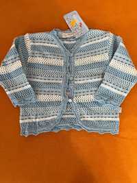 Sweterek dziewczęcy ażurowy letni rozpinany bolerko 110 cm błękit