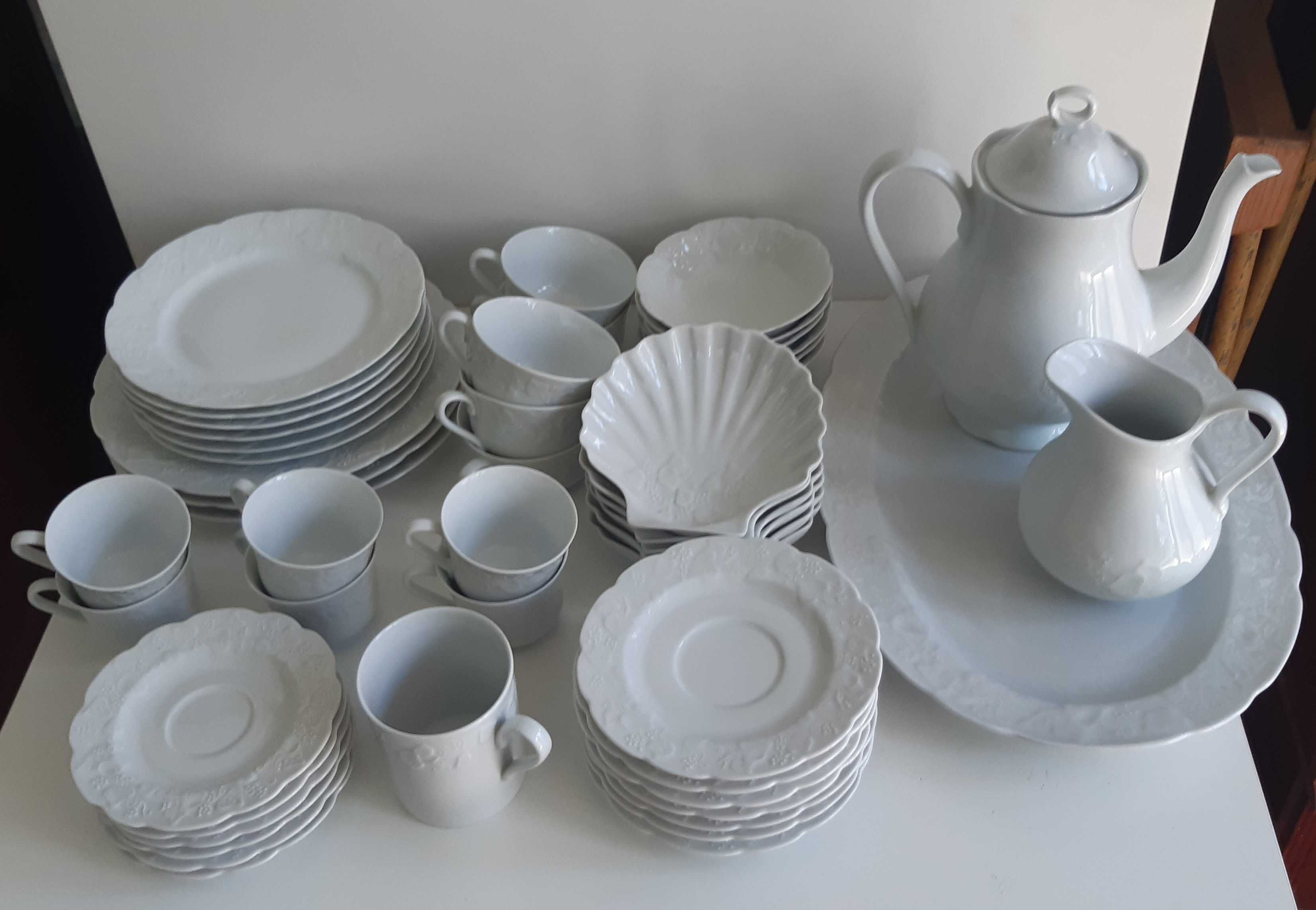 49 Peças Porcelana Lierre Sauvage CNP Serviço Branco Relevos Floridos