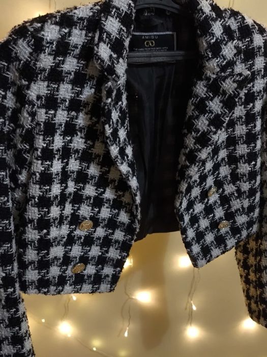 Укорочений піджак жакет в стилі олд мані. Твід (розмір XS-S)