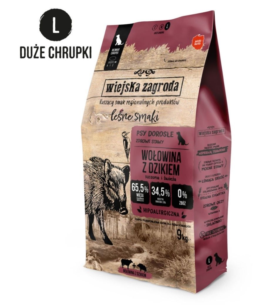 Wiejska Zagroda karma sucha dla psa wołowina z dzikiem chrupki L 1kg