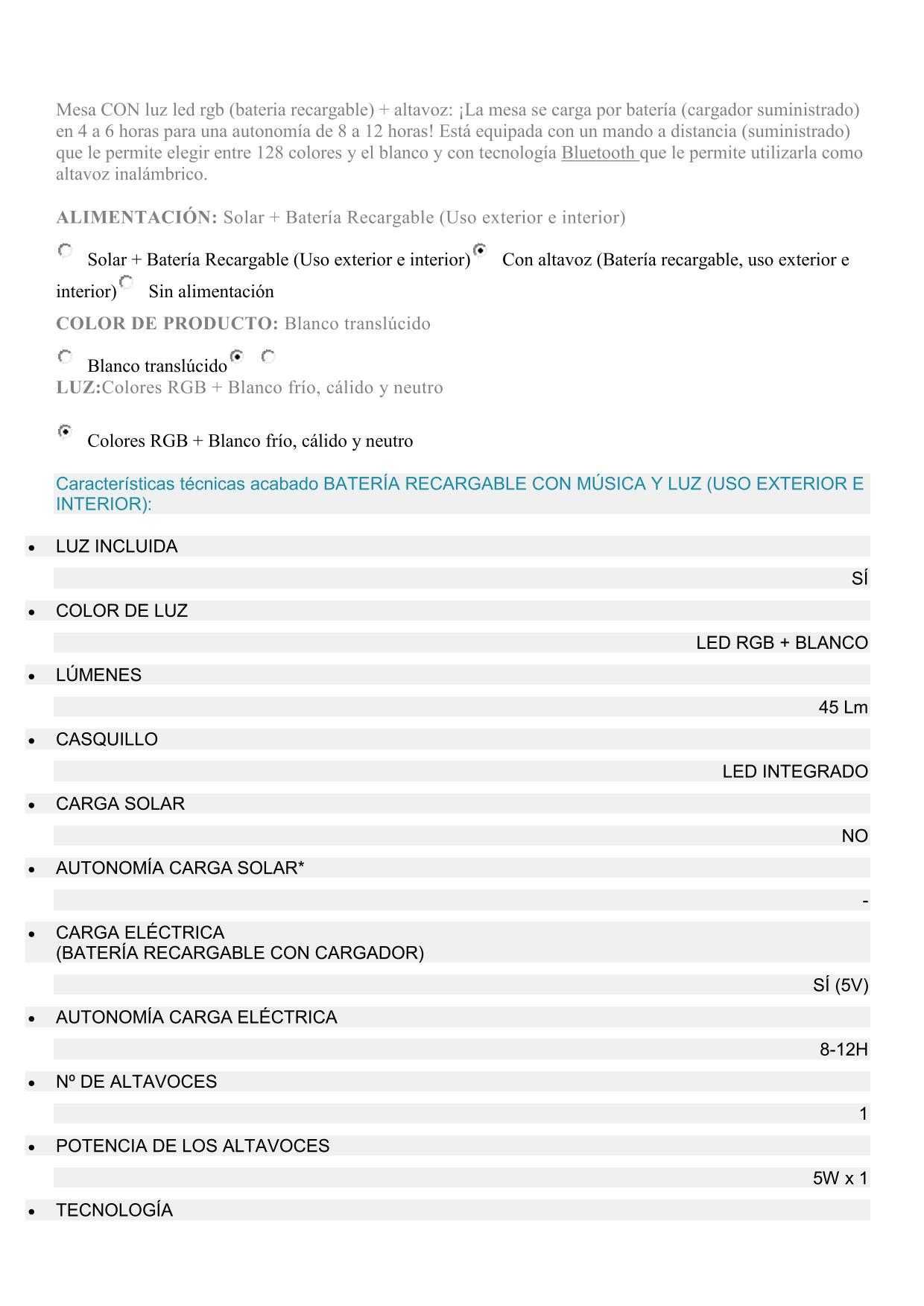 Mesa champanheira Tarida e Assentos Luz Led