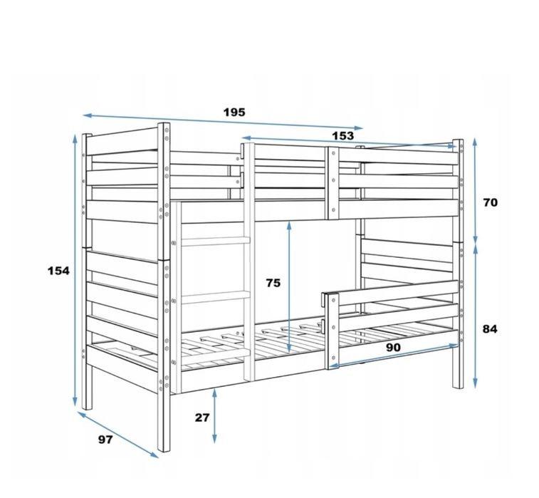Łóżko piętrowe z materacami.