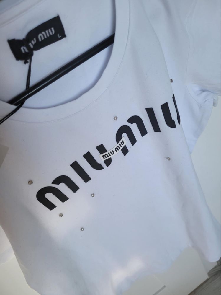 T-shirt bialy cyrkonie Miu Miu