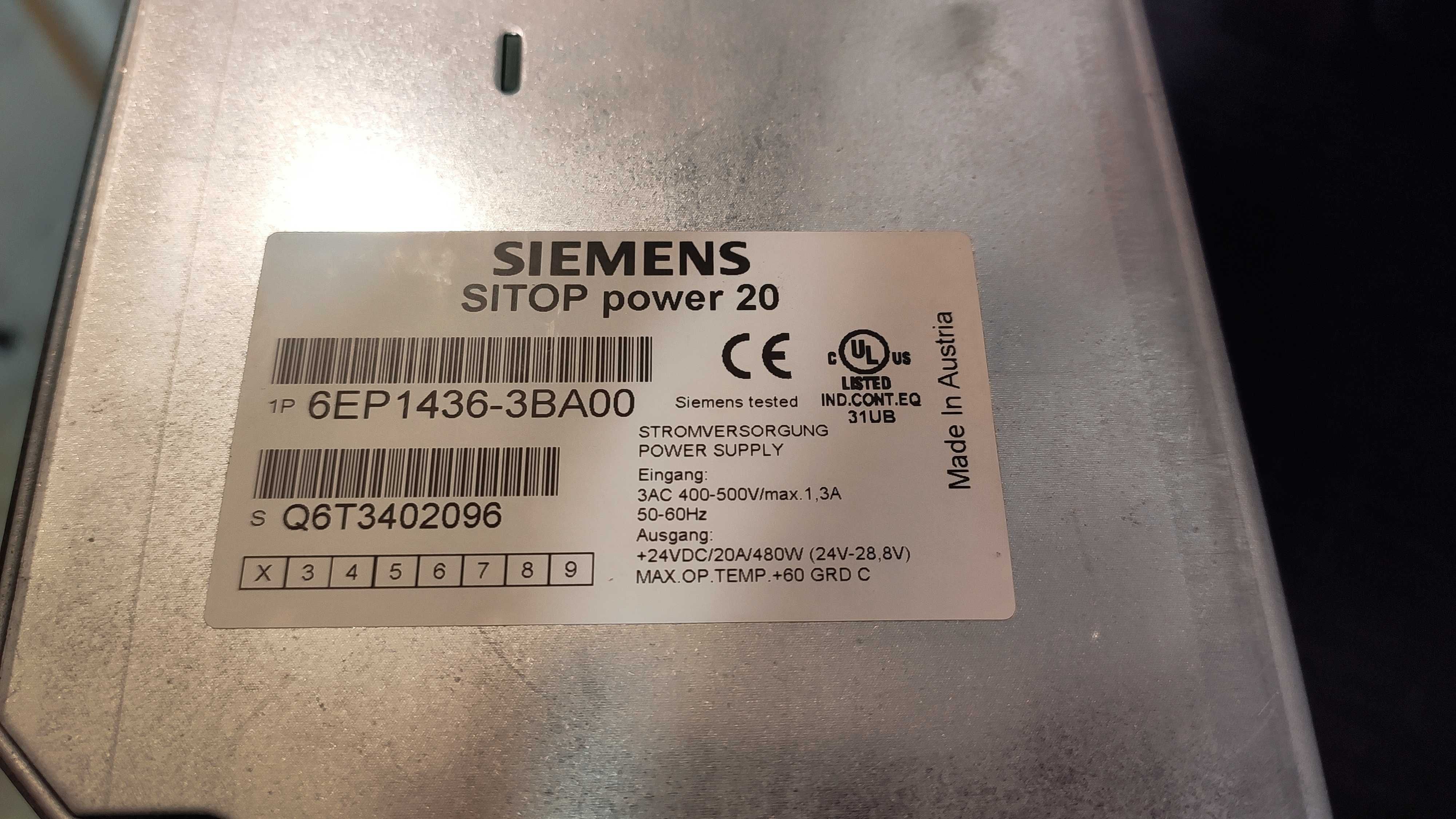 Zasilacz przemysłowy Siemens SITOP 3AC/400V 24V/20A