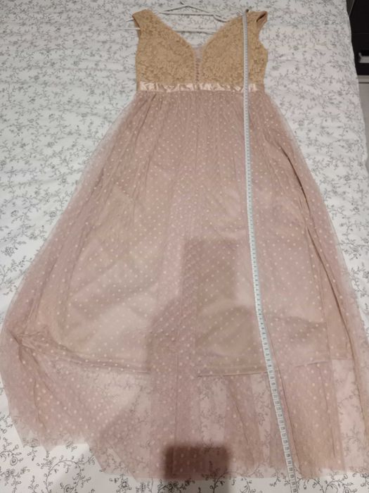 Sukienka damska tiulowa z koronką beżowa r. S