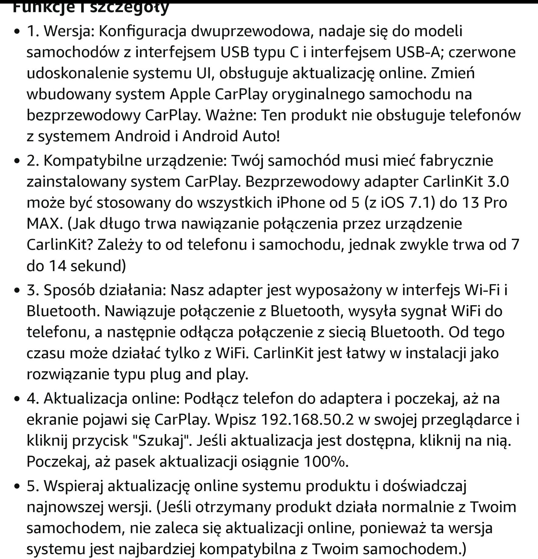 CarlinKit bezprzewodowy adapter CarPlay 3.0 do pojazdów z fabrycznym p