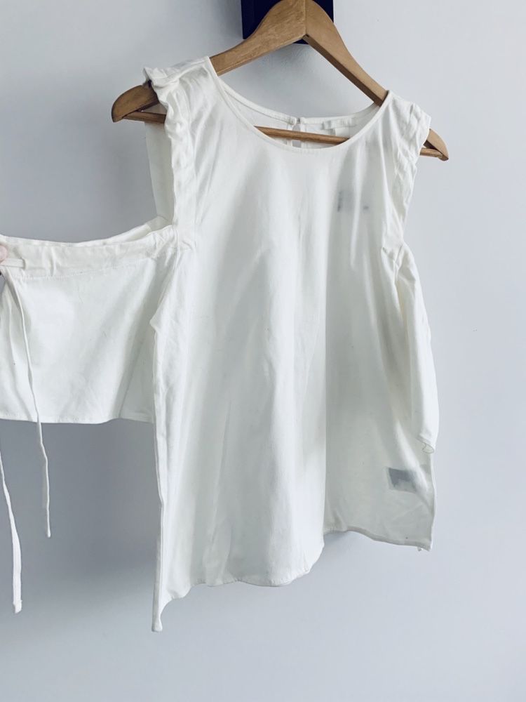 Bluzka bez ramion biała ecru wiązania basic H&M nowa
