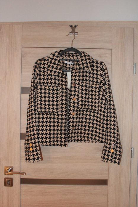 Kurtka / żakiet w pepitkę beżowo czarna  rozmiar s Nowa mohito