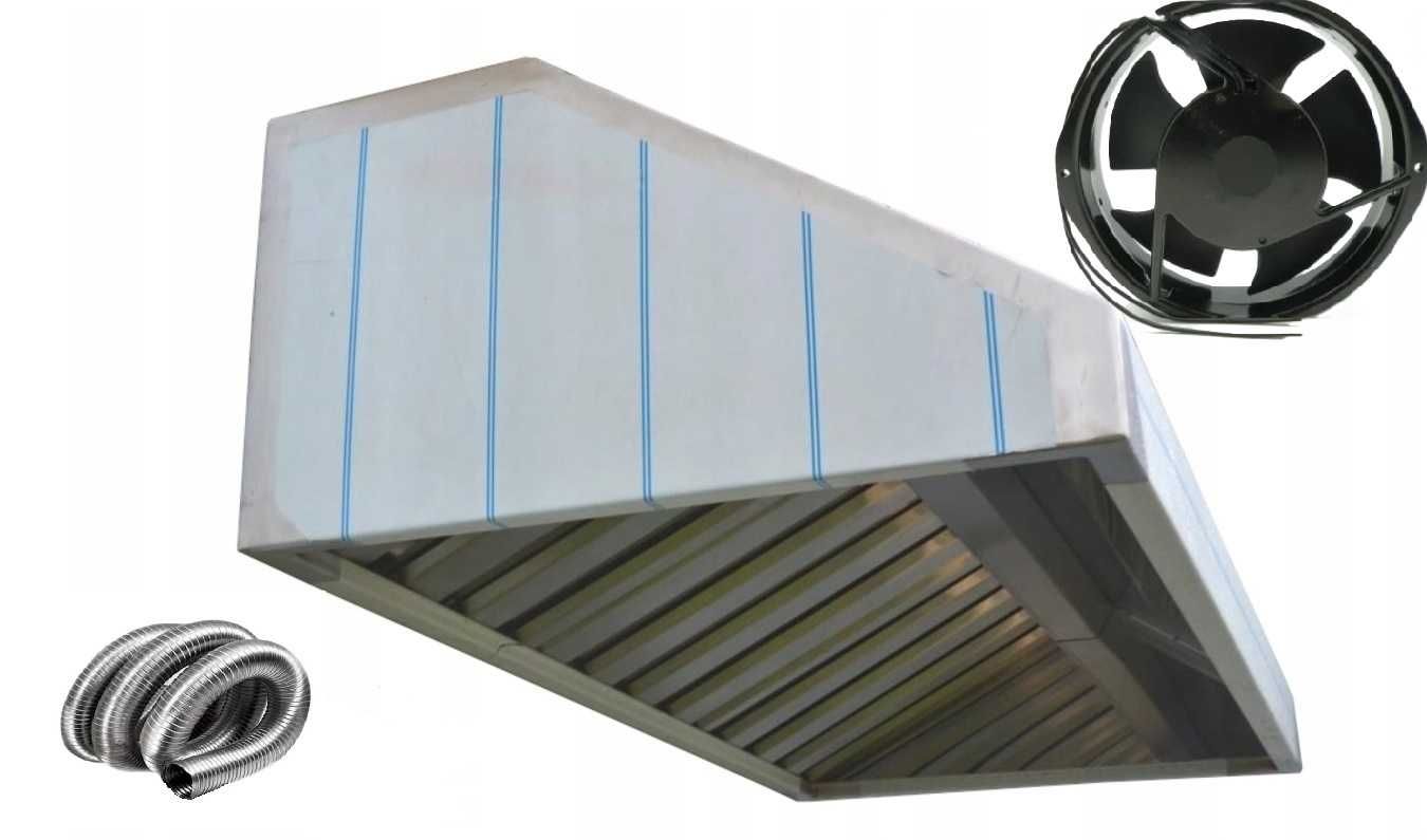 Nowy Okap Gastronomiczny 150x70x40 Filtry Wentylator RURA
