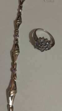 komplet srebrny, pierścionek bransoletka kamienie fiołkowe, srebro 925