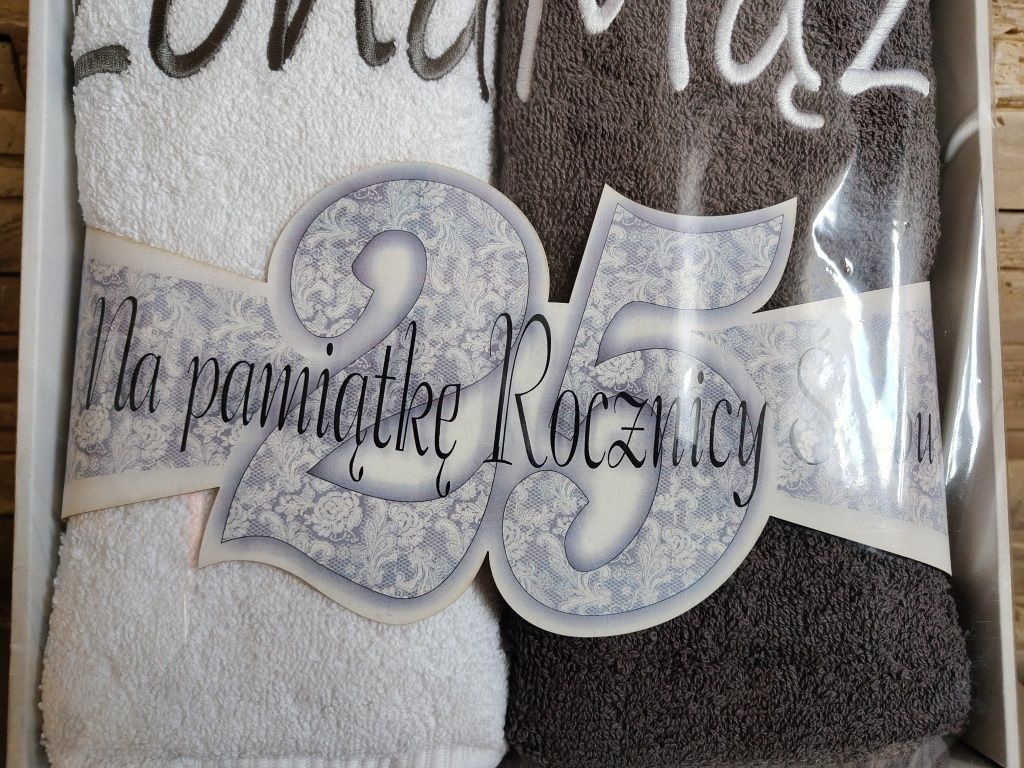 Zestaw ręczników na 25 rocznicę ślubu, ręcznik mąż i żona, rocznica