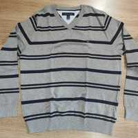 Sweter Tommy rozmiar M Szary w paski serek V