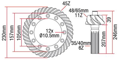 Wałek Ataku z Kołem Talerzowym 11x45 Massey Ferguson