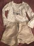 Zestaw spodenki Talbots Kids i 2 bluzki H&M Myszka Miki i cekiny jeans
