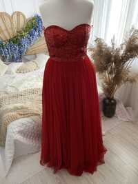 Czerwona suknia cekiny tiul 38