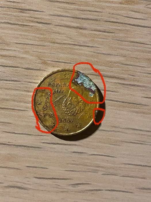 Moeda rara com erro de cunhagem 10 centimos de Espanha 2009