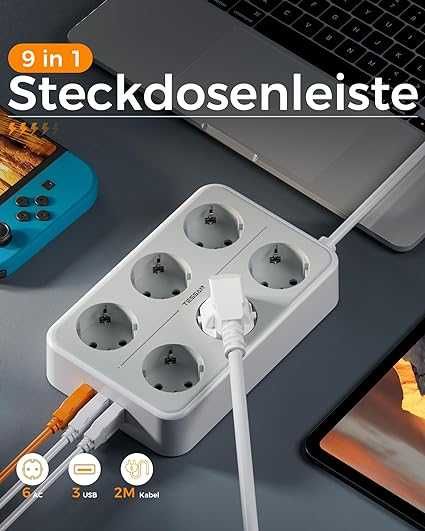 Tessan listwa zasilająca 6 gniazd 3 USB