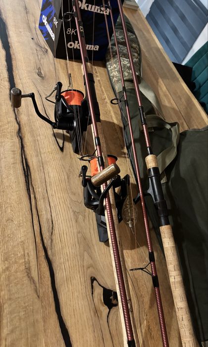Zestaw karpiowy 2x Delphin ETNA E3 CORK 10ft wędki OKUMA 8K kołowrotki