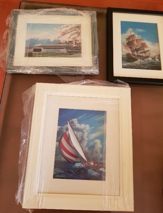 Quadros com imagem 3D de barcos e de comboio