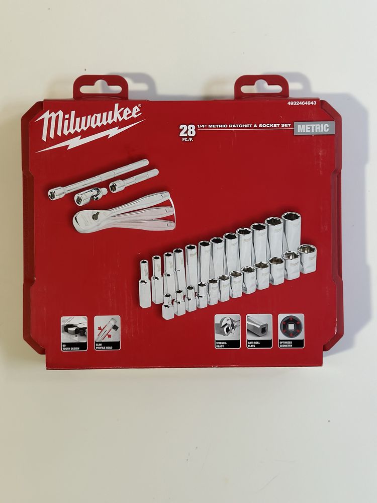 Набір головок і тріскачка Milwaukee 28 шт. (1/4”, метричний, новий)