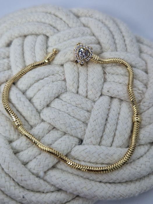 Złota 585 bransoletka żmijka typu Pandora 19 cm