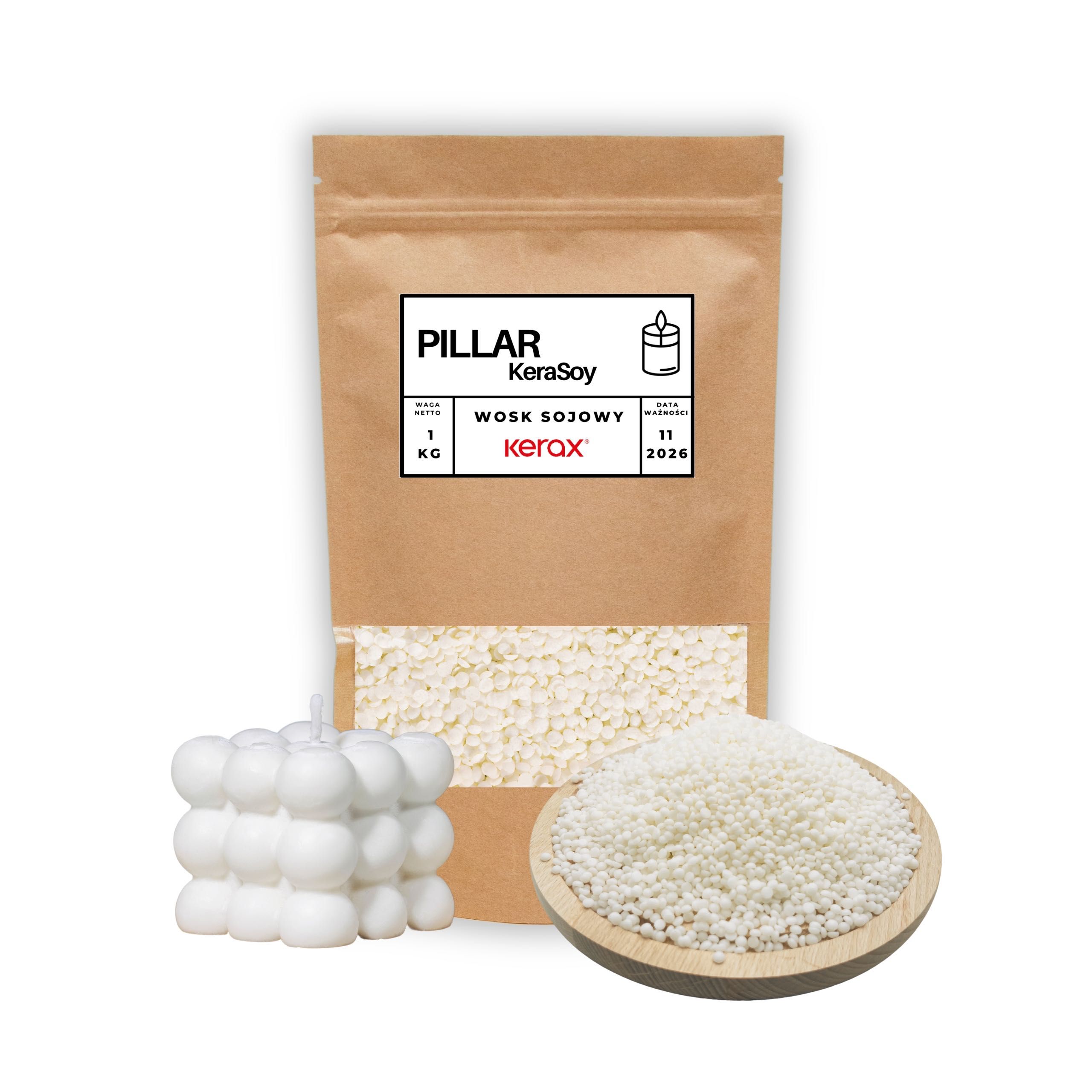 Naturalny wosk sojowy do świec, wosków Kerax Pillar 4120, 1kg pastylki