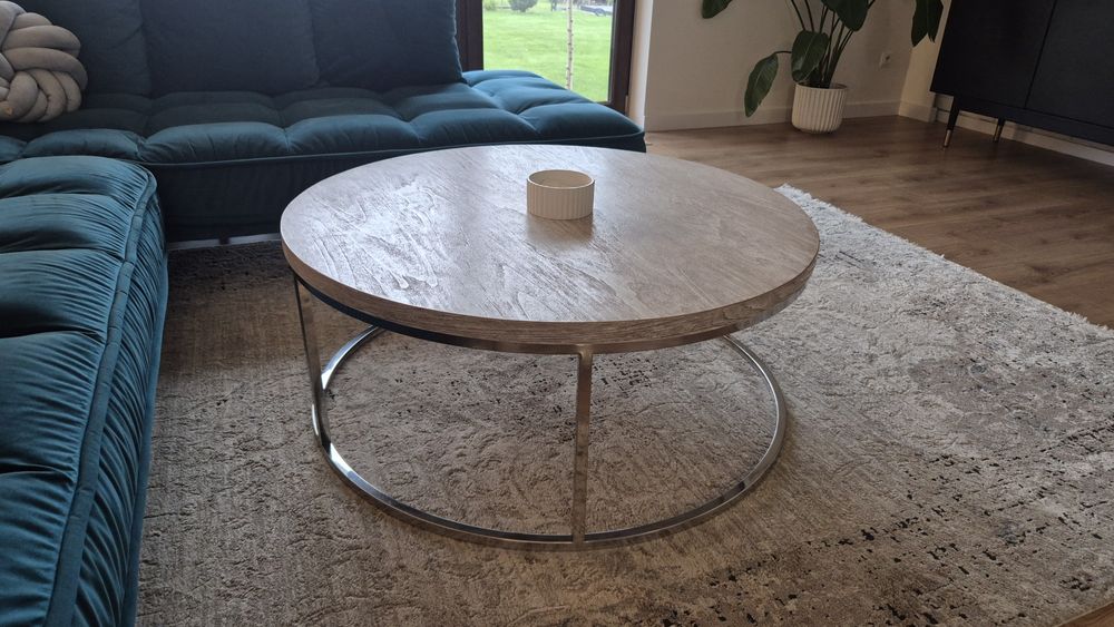 Stolik kawowy, chrom, dębowy bielony 100 cm