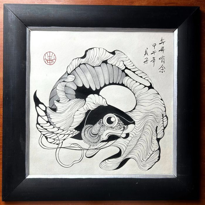 Картина з рибою у деревьяній рамі на продаж