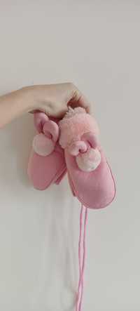 Nowe pudrowo różowe rękawiczki ocieplane jednopalczaste r.14cm