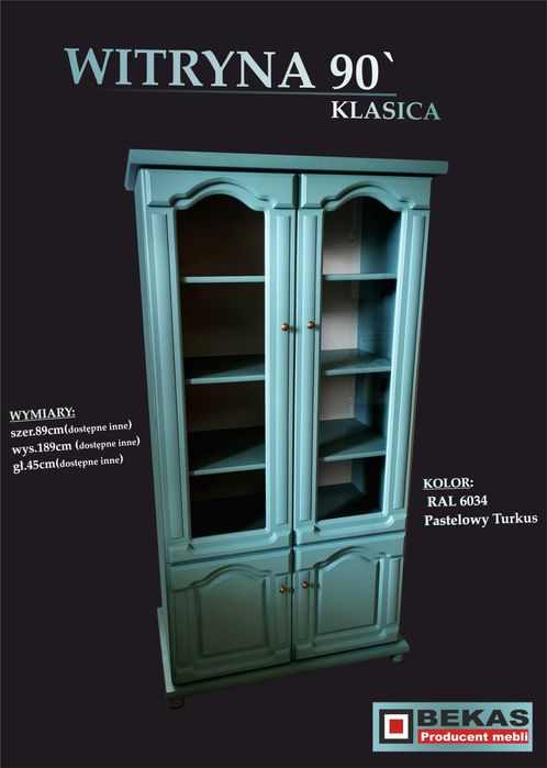 Prześliczna KOMODA KLASICA Turkus Pastelowy RAL Producent BEKAS Meble