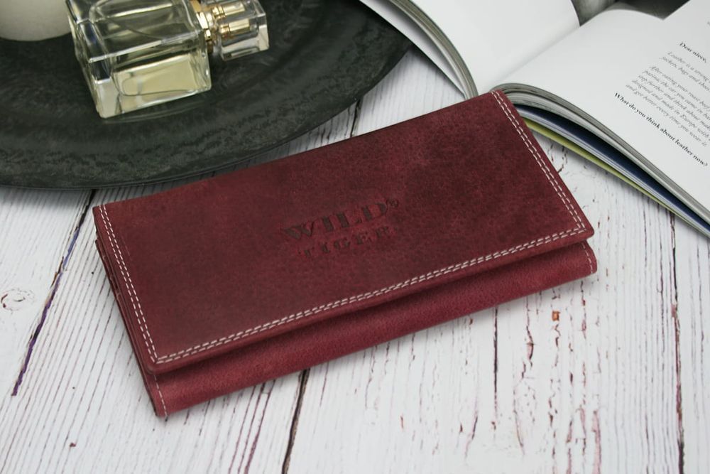 portfel damski skóra nubuk wild tiger - ciemnoczerwony