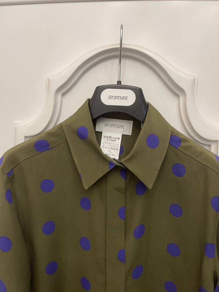 MAX MARA piękna bluzka koszulowa w grochy, 100% jedwab