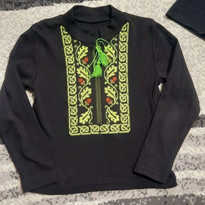 Вышиванка вишиванка трикотаж черная с коротким и длинным рукавом 5-6-7