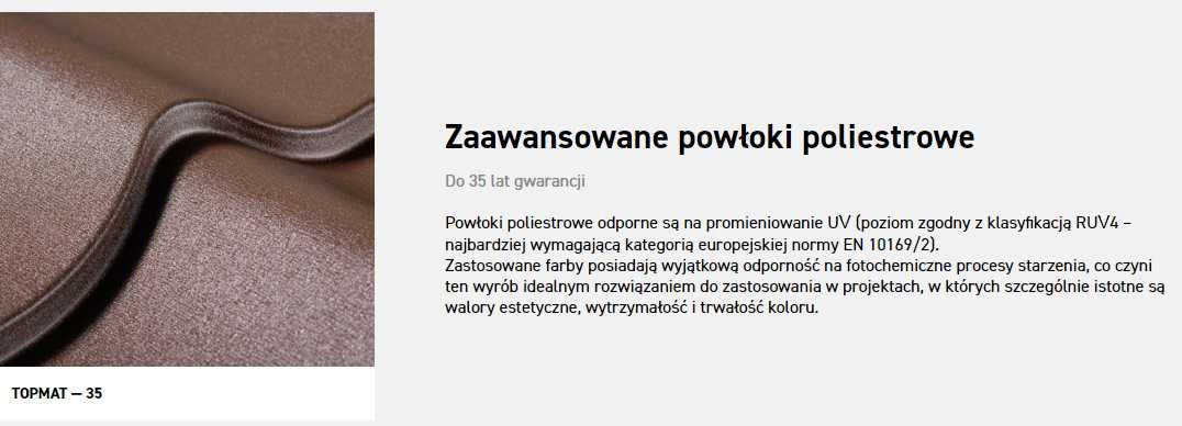 Blachodachówka Tigra BLACHYPRUSZYŃSKI Topmat 35 lat gw 31,22 BRUTTO !