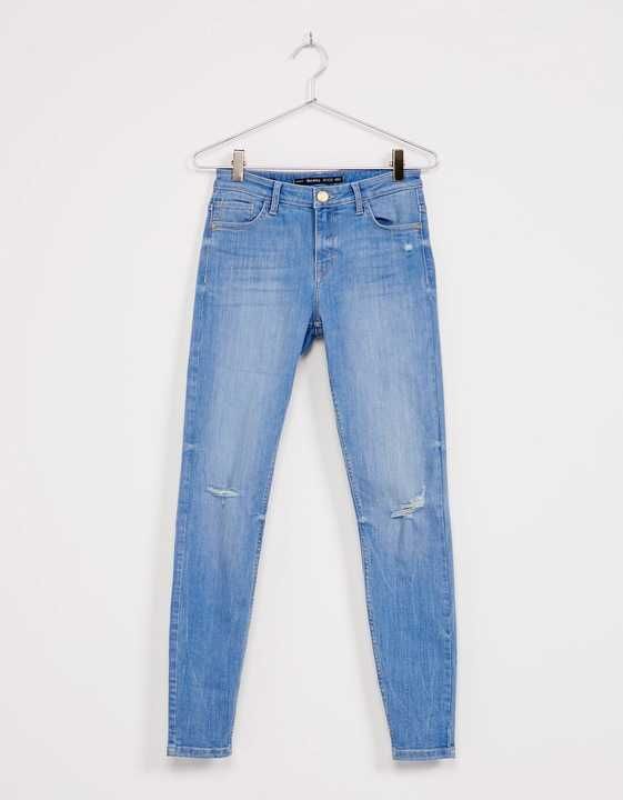 BERSHKA jeans rurki SKINY przecierane DZIURY 34 XS