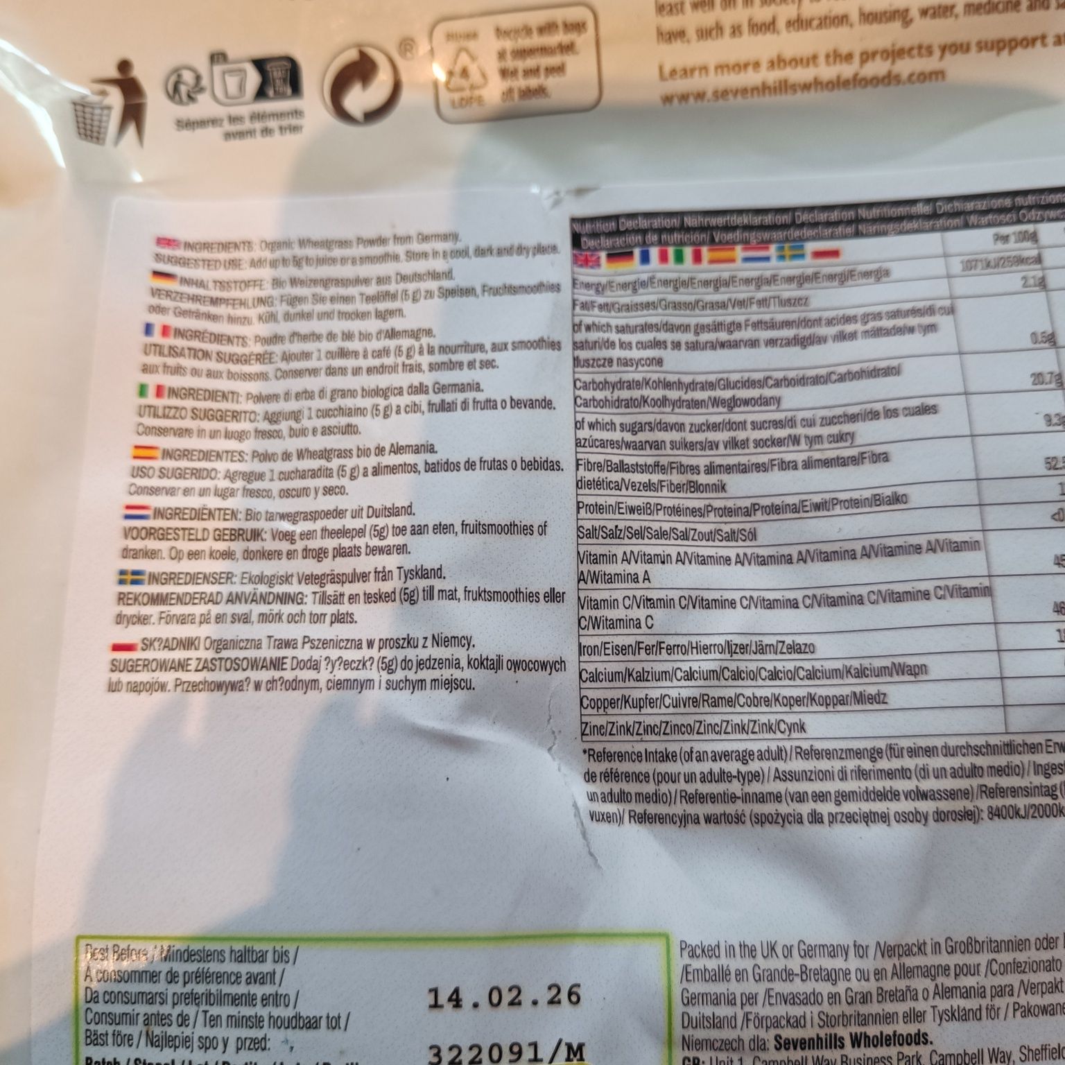 Organiczny proszek z trawy pszenicznej