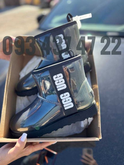 Жіночі Ugg уггі натуральна замш/овчина  Classic Clear Mini Beige/Black