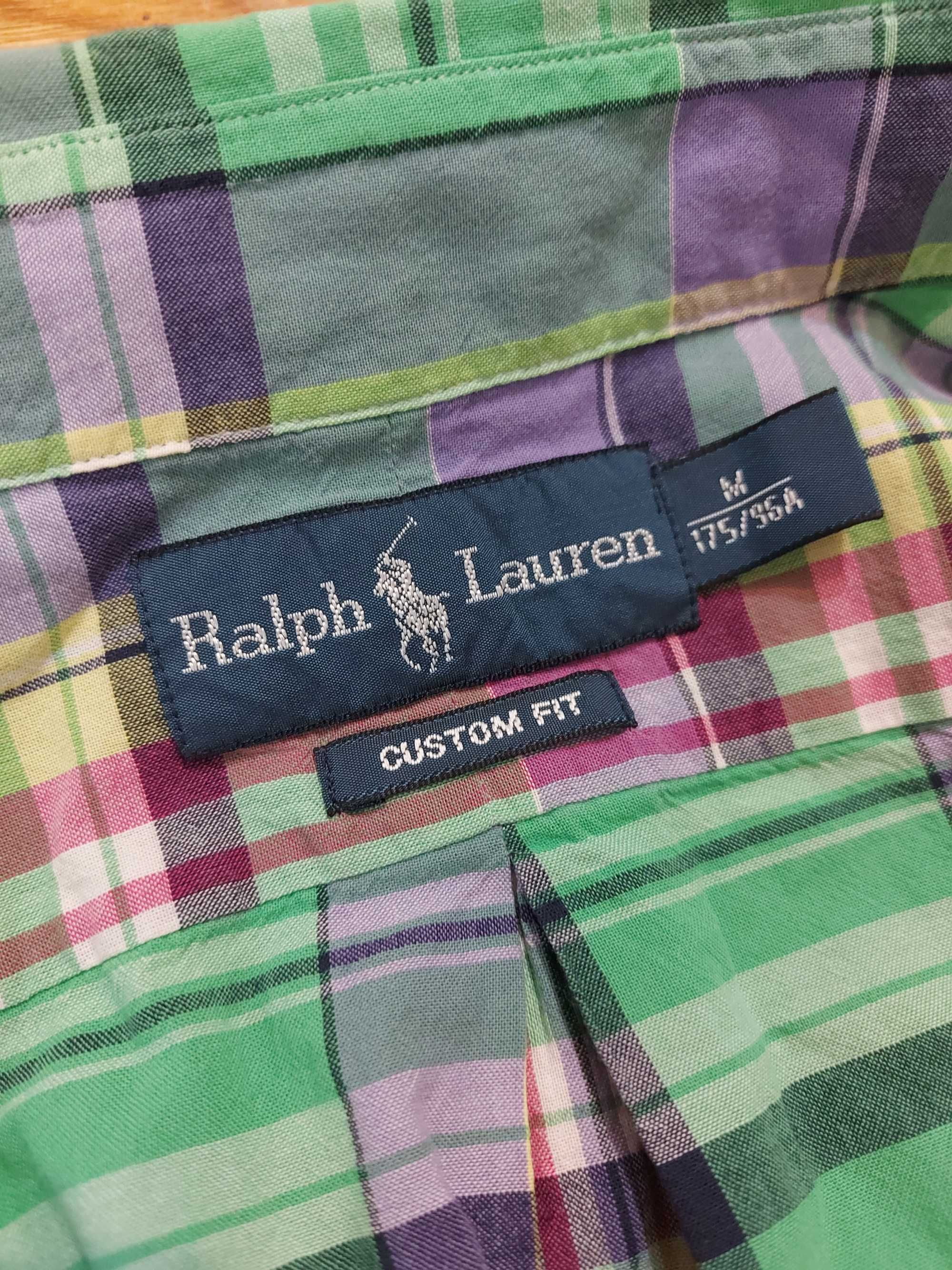 Ralph Lauren zielona męska koszula w kratkę krótki rękaw rozmiar M