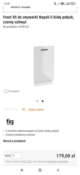 Front zmywarki 45cm nowy Napoli biały połysk
