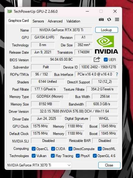 RTX 3070ti 8GB Game Rock