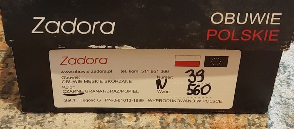 Eleganckie półbuty czarne Zadora, wzór 560, roz. 39